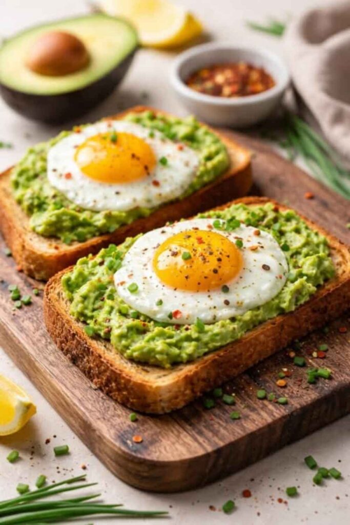 Air Fryer Avocado Toast With a Fried Egg