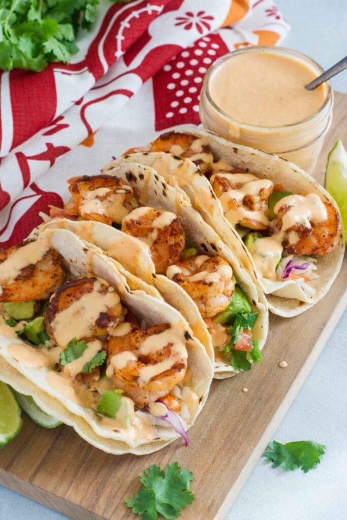 Air Fryer Shrimp Tacos with Chipotle Slaw