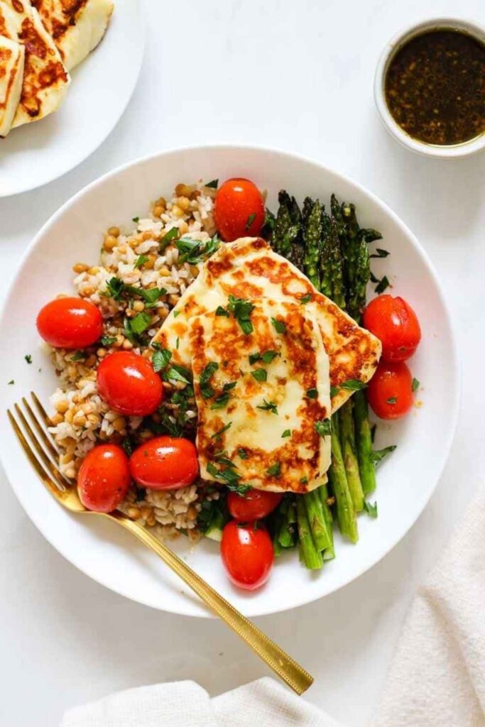 Air Fryer Veggie and Halloumi Bowls