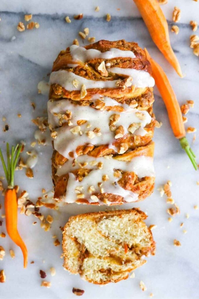 Carrot Cake Oats With Walnuts and Cream Cheese Drizzle