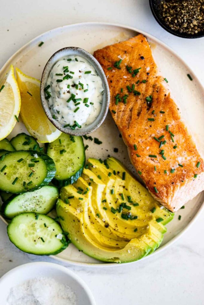 Cold Poached Salmon with Cucumber Dill Yogurt