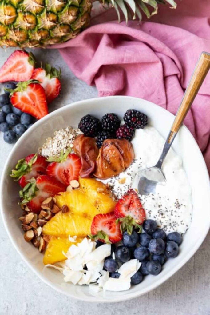 Cottage Cheese Bowl With Fruit and Seeds