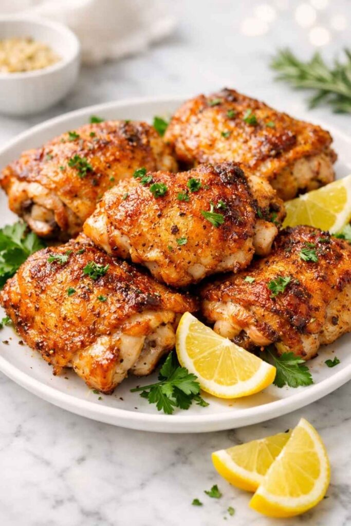 Crispy Air Fryer Chicken Thighs with Garlic Butter