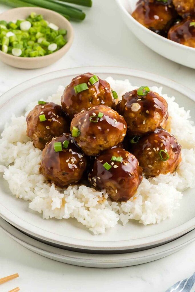 Mini Meatball Bowls Over Rice
