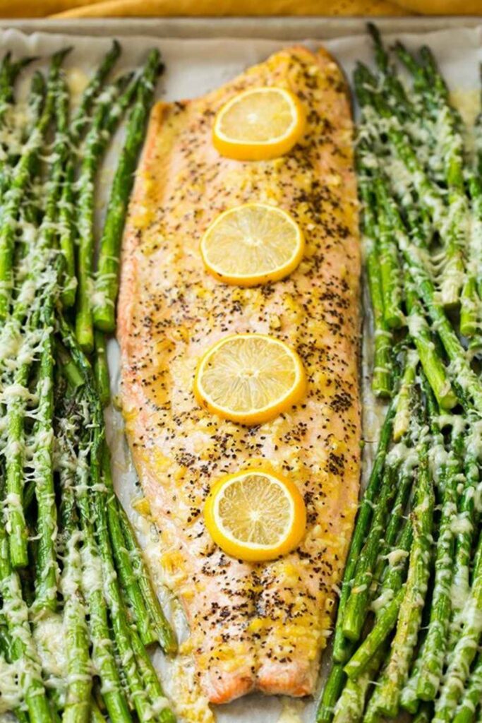 One Pan Lemon Salmon with Asparagus
