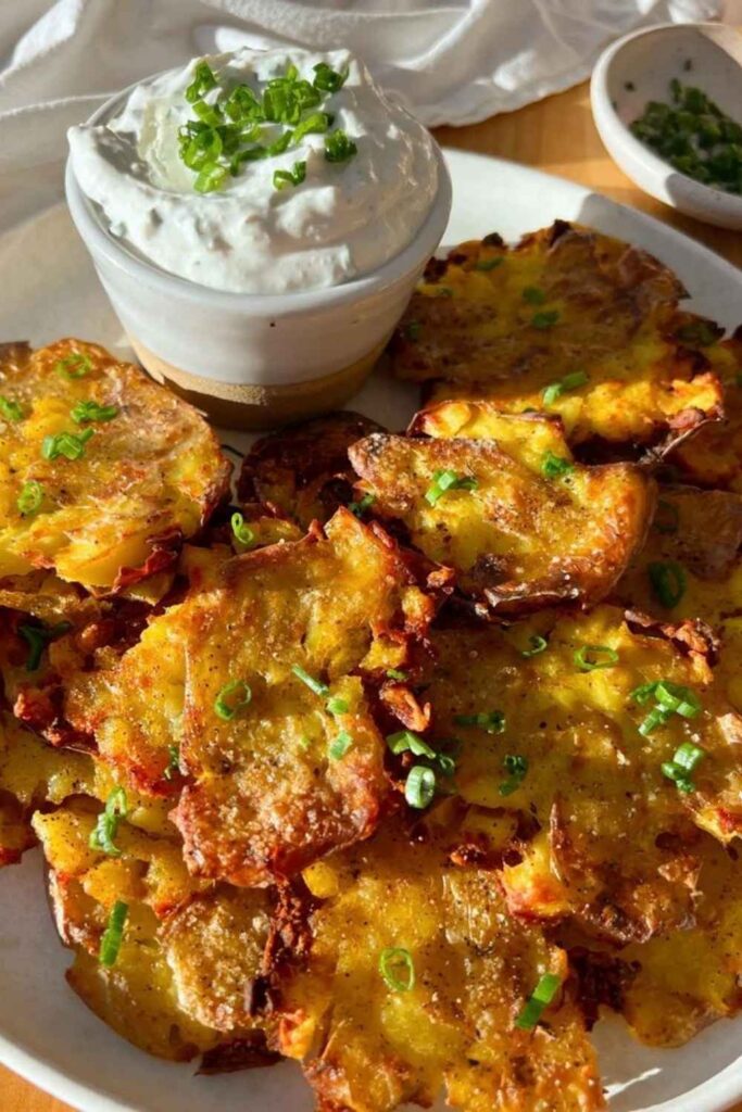 Smashed Air Fryer Potatoes with Sour Cream