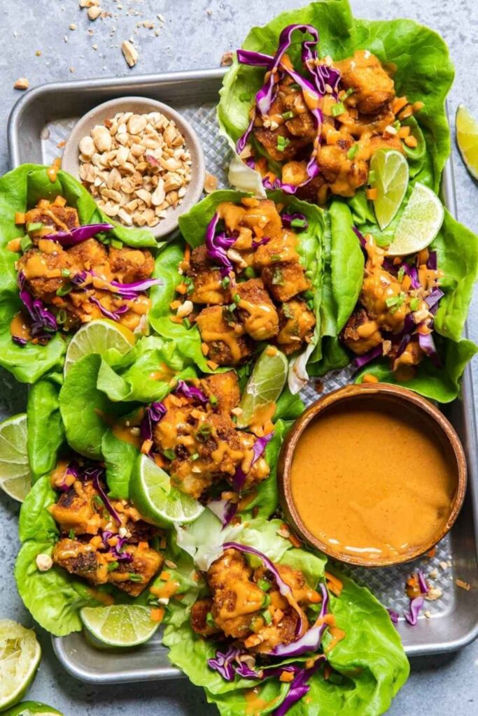 Spicy Peanut Tofu Lettuce Wraps