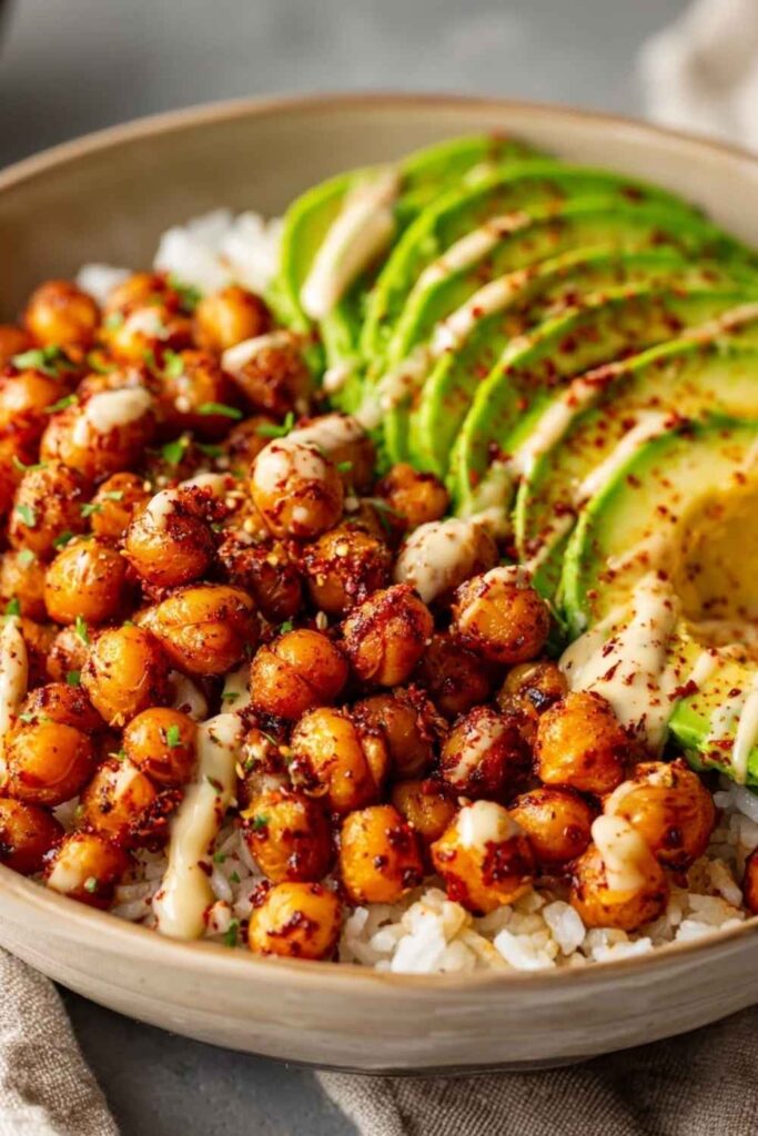 Spicy Crispy Chickpeas Over Rice
