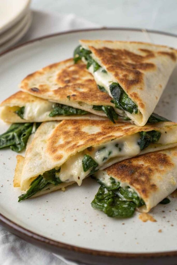 Spinach and Cheese Quesadilla Triangles