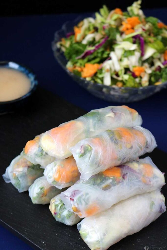 Vietnamese-Style Spring Rolls with Peanut Sauce