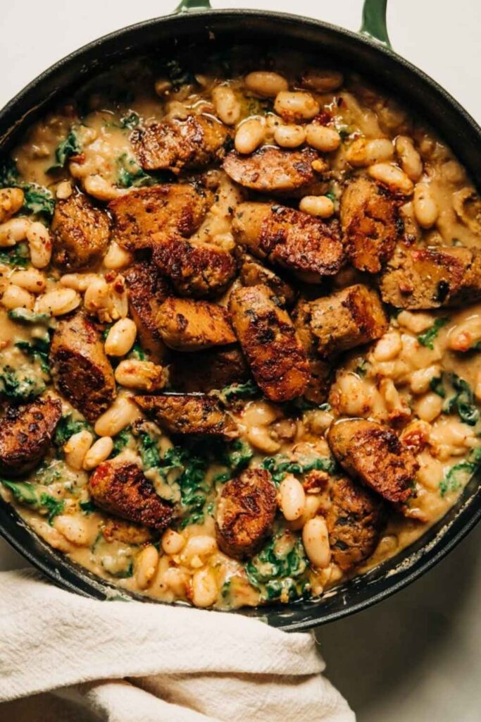 White Bean and Sausage Stew with Wilted Greens
