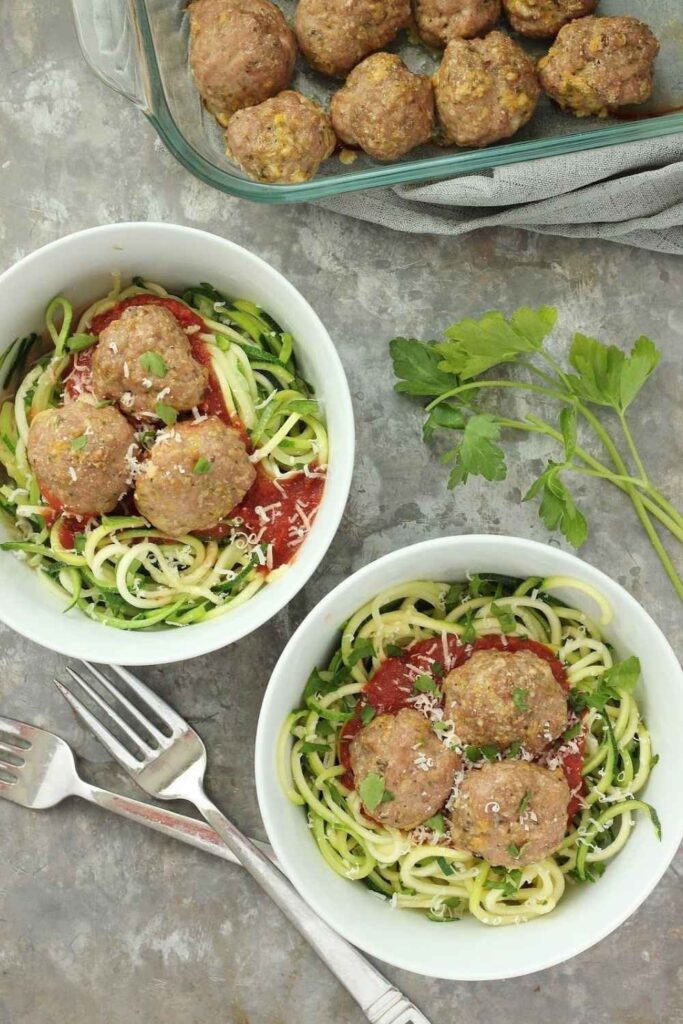 Zucchini Noodle Pasta with Turkey Meatballs