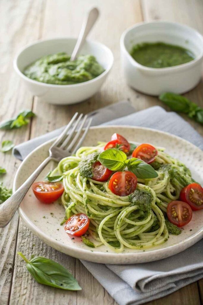 Zucchini Noodles with Pesto and Cherry Tomatoes