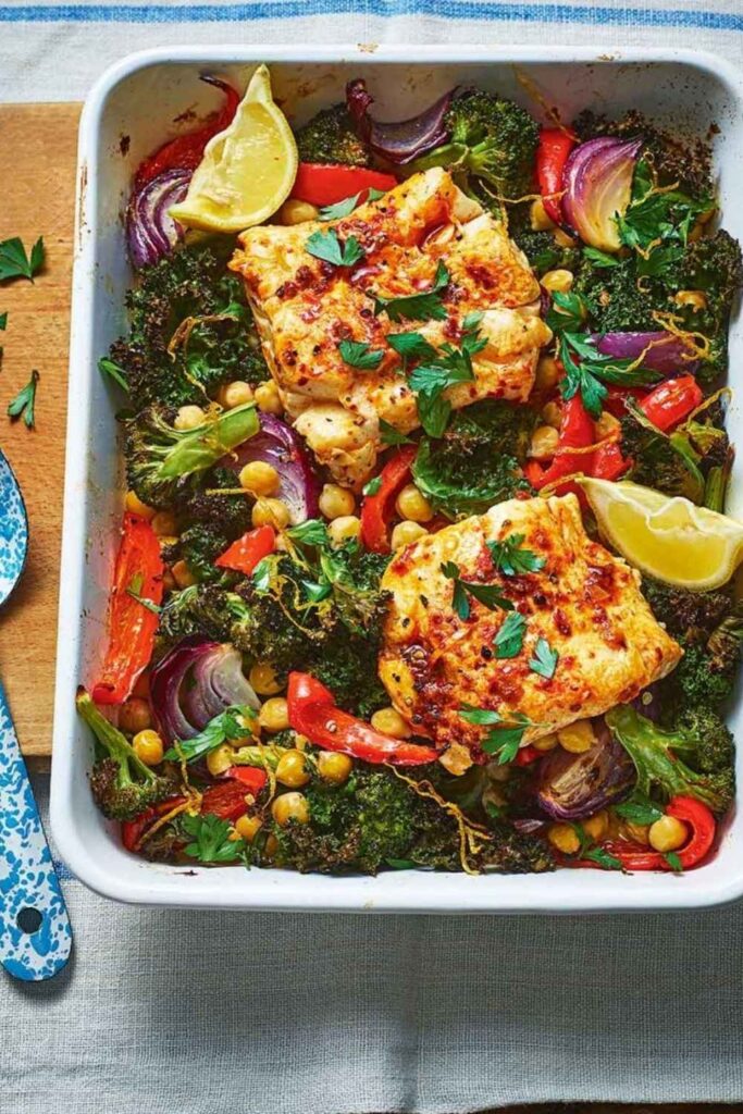 Baked Cod with Lemon-Herb Chickpeas