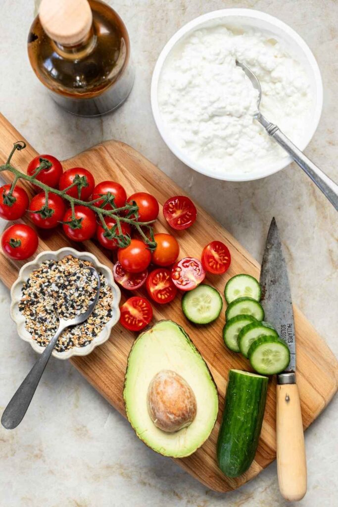 Cottage Cheese Bowl With Cucumber and Everything Bagel Seasoning
