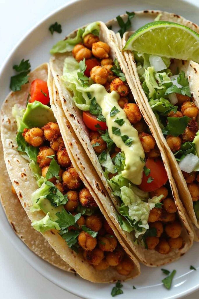 26 easy Vegetarian Meals That Are Actually Filling (No Sad Salads Required) 4 Crispy Chickpea Tacos With Avocado Crema