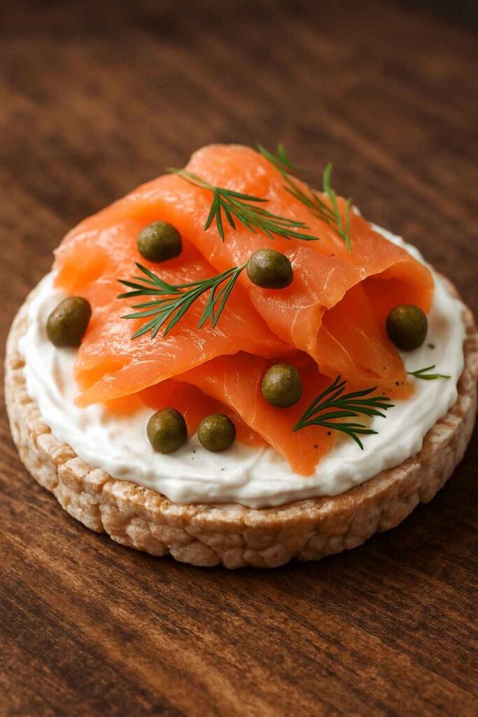 Rice Cake with Cream Cheese and Smoked Salmon