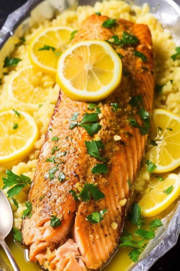 Salmon with Lemon Butter and Rice