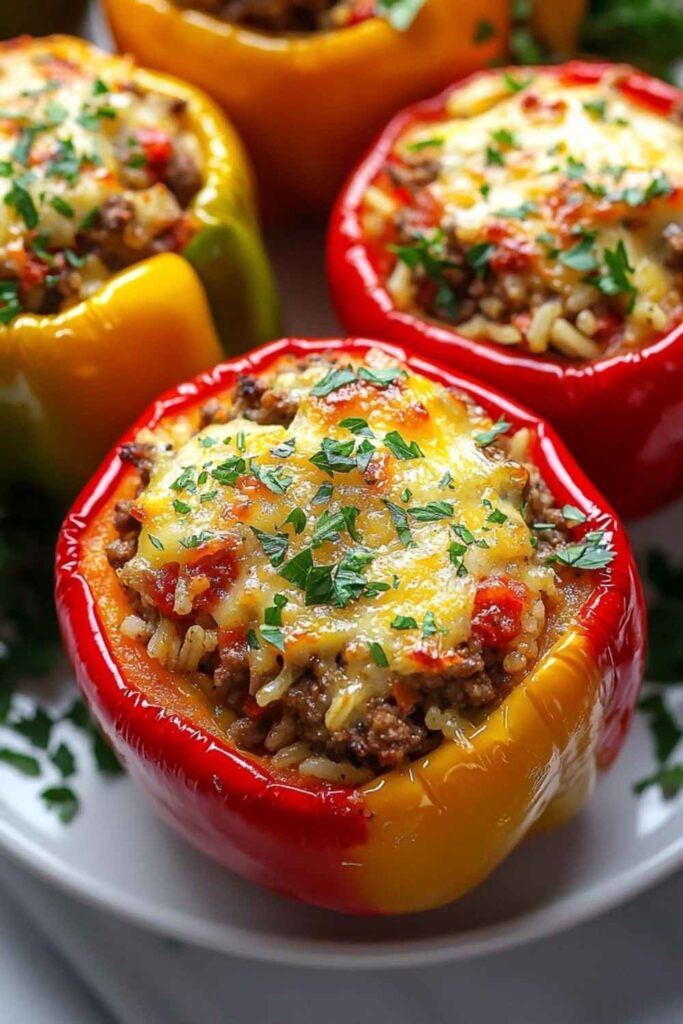 Stuffed Bell Peppers with Ground Beef and Cauliflower Rice