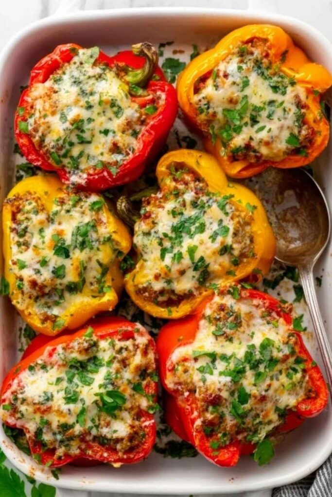 Stuffed Bell Peppers with Ground Beef and Cheese