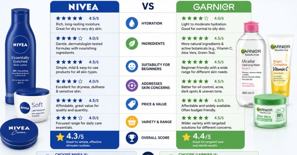I'm a Skincare Beginner. Is Nivea a Good Starting Brand Compared to Garnier? (2026 Guide) 2 Head-to-Head Performance Comparison