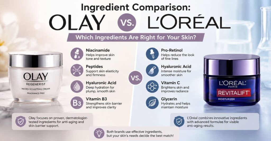 I'm a 30-Year-Old Working Mom. How Do Olay Moisturizers Perform Compared to L'Oréal's Skincare Line? 2 Ingredient Comparison: Olay vs. L'Oréal