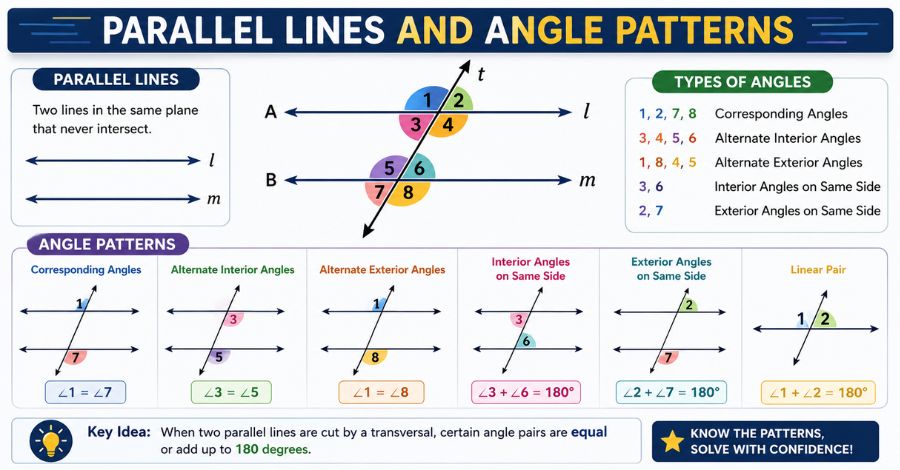 Geometry Learn V3: Your Easy Way to Understand Shapes and Angles (Complete Guide 2026) 2 Parallel Lines and Angle Patterns